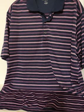 Men's Navy and Pink Striped Golf Polo Shirt Nicklaus